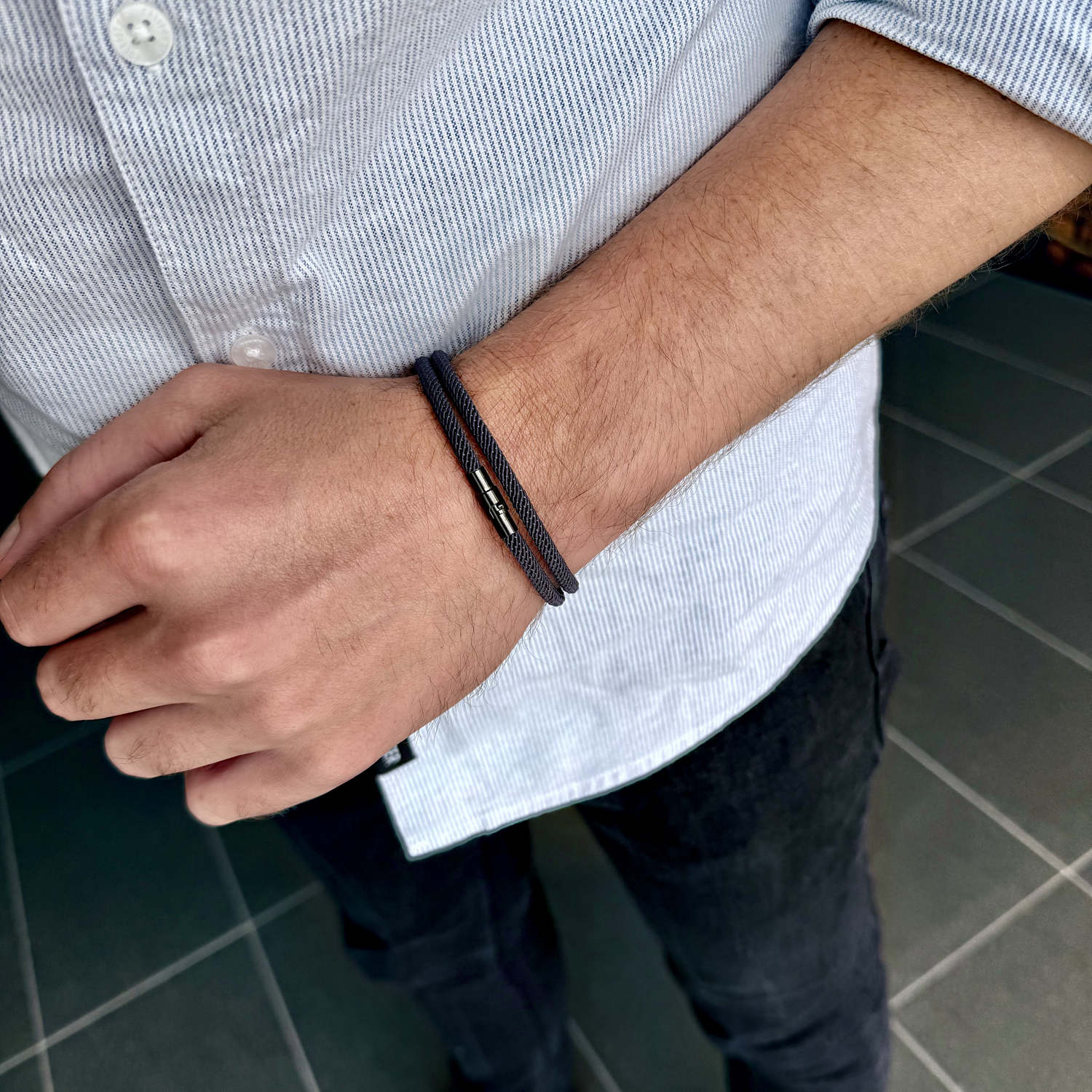 Titan - 4mm doube-layer Milan rope bracelet in black grey